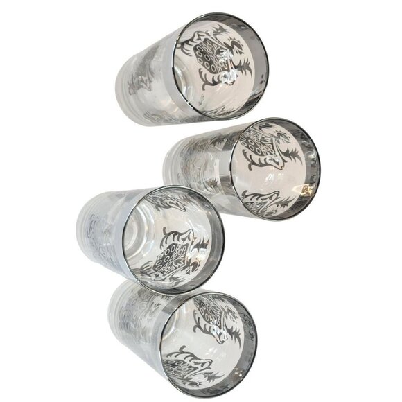 Vintage Kimiko Bar Glasses Silver Guardian Shield Coat Of Arms Tall Tumblers HIg - Picture 4 of 16